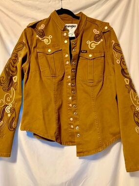 Wrangler Mustard Tan Embroidered Button-Front Jean Jacket